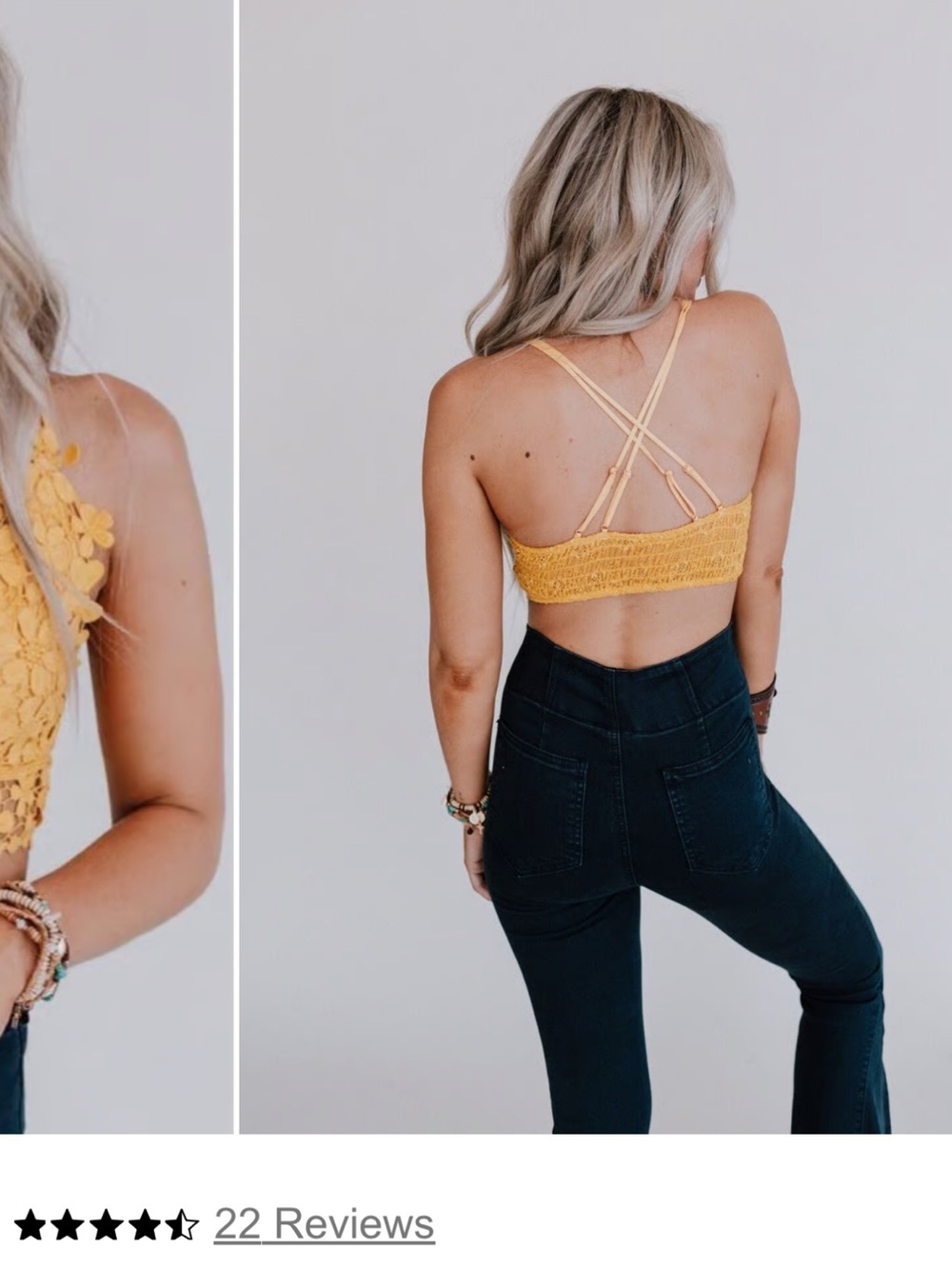 Three Bird Nest Mustard Yellow Crochet Bralette Cami
